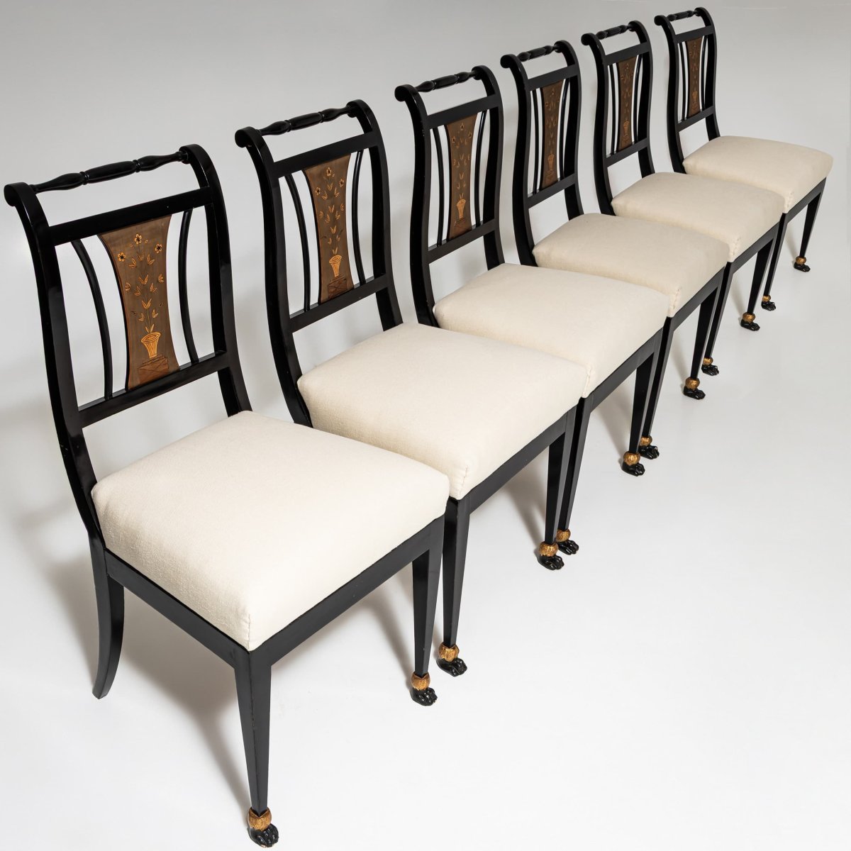 Set Of Six Blackened Empire Dining Chairs, Vienna, Circa 1810-photo-1