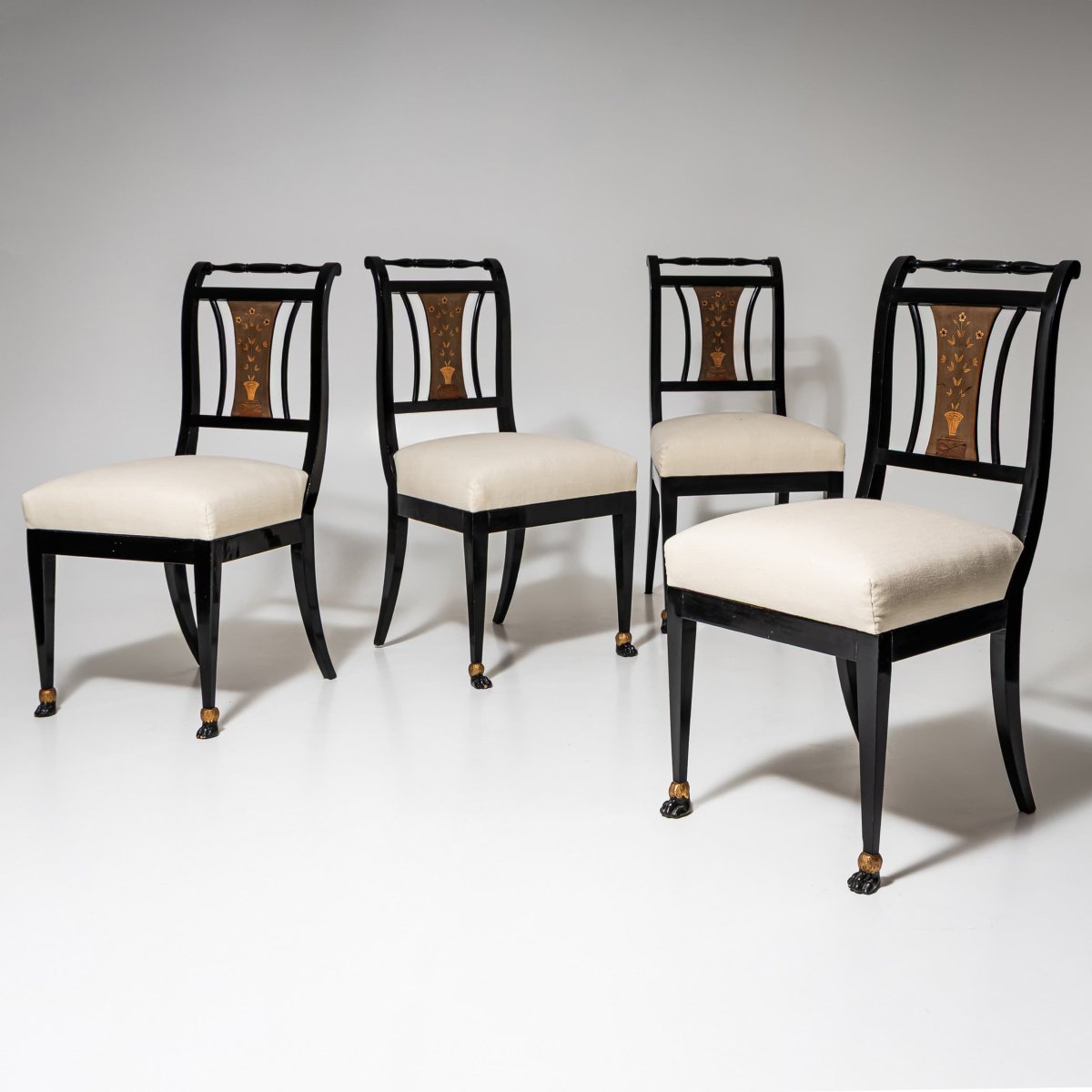 Set Of Six Blackened Empire Dining Chairs, Vienna, Circa 1810-photo-2