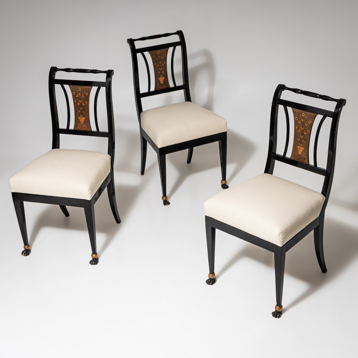 Set Of Six Blackened Empire Dining Chairs, Vienna, Circa 1810-photo-4