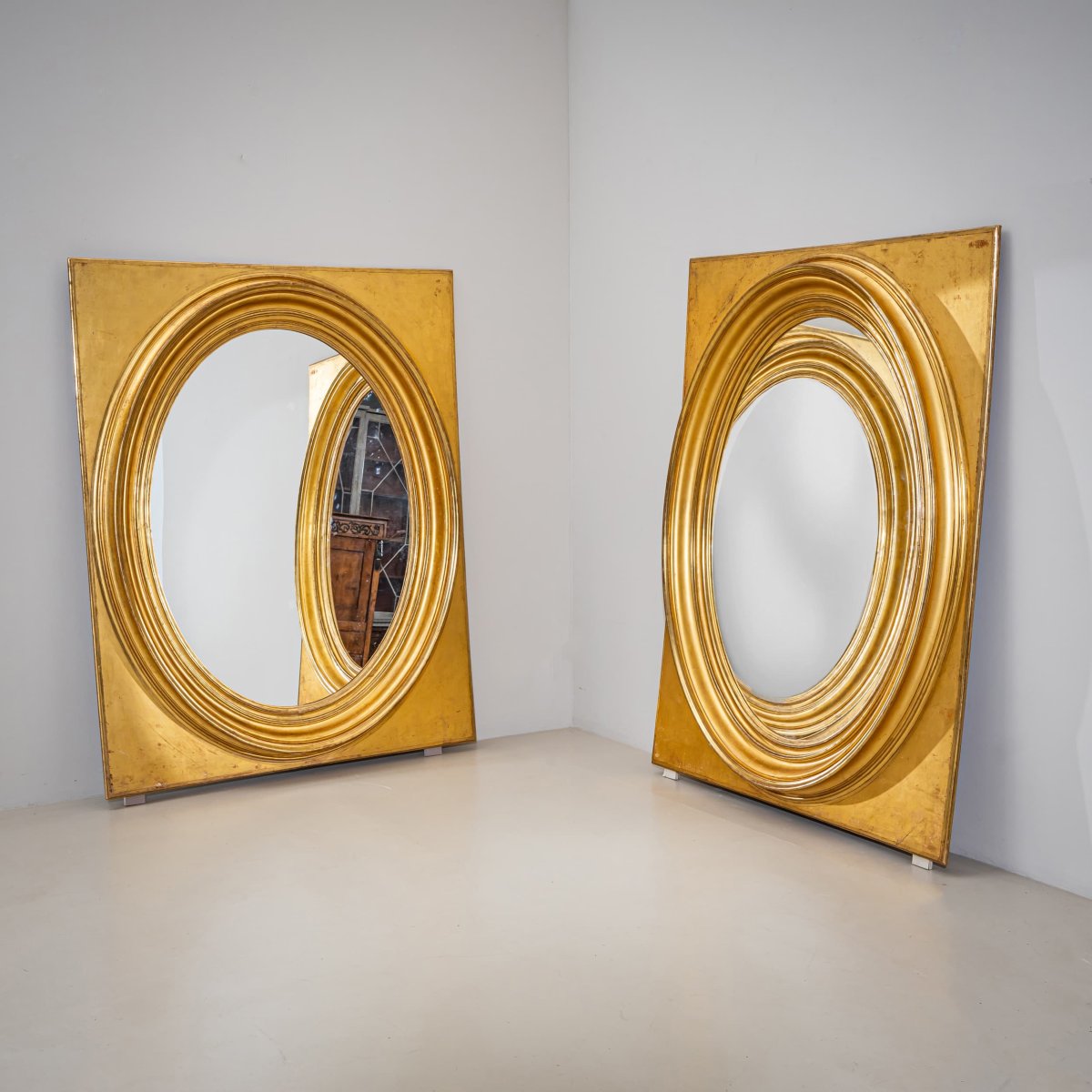 Paire de miroirs monumentaux dorés, seconde moitié du XIXe siècle-photo-4