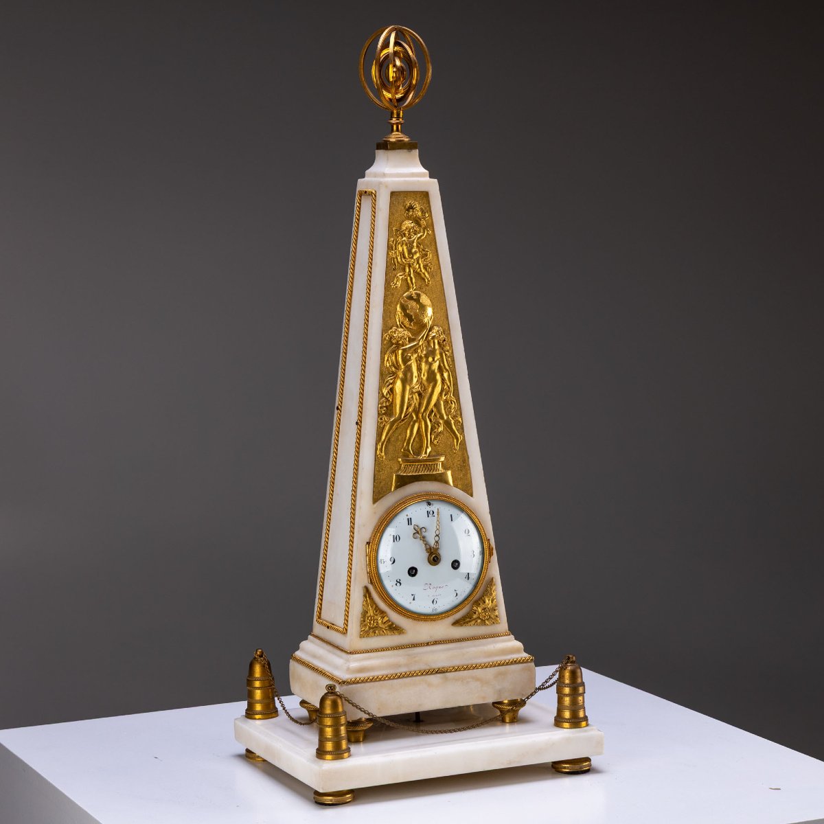 Horloge obélisque Louis XVI, signée Roque à Paris, vers 1780-photo-5