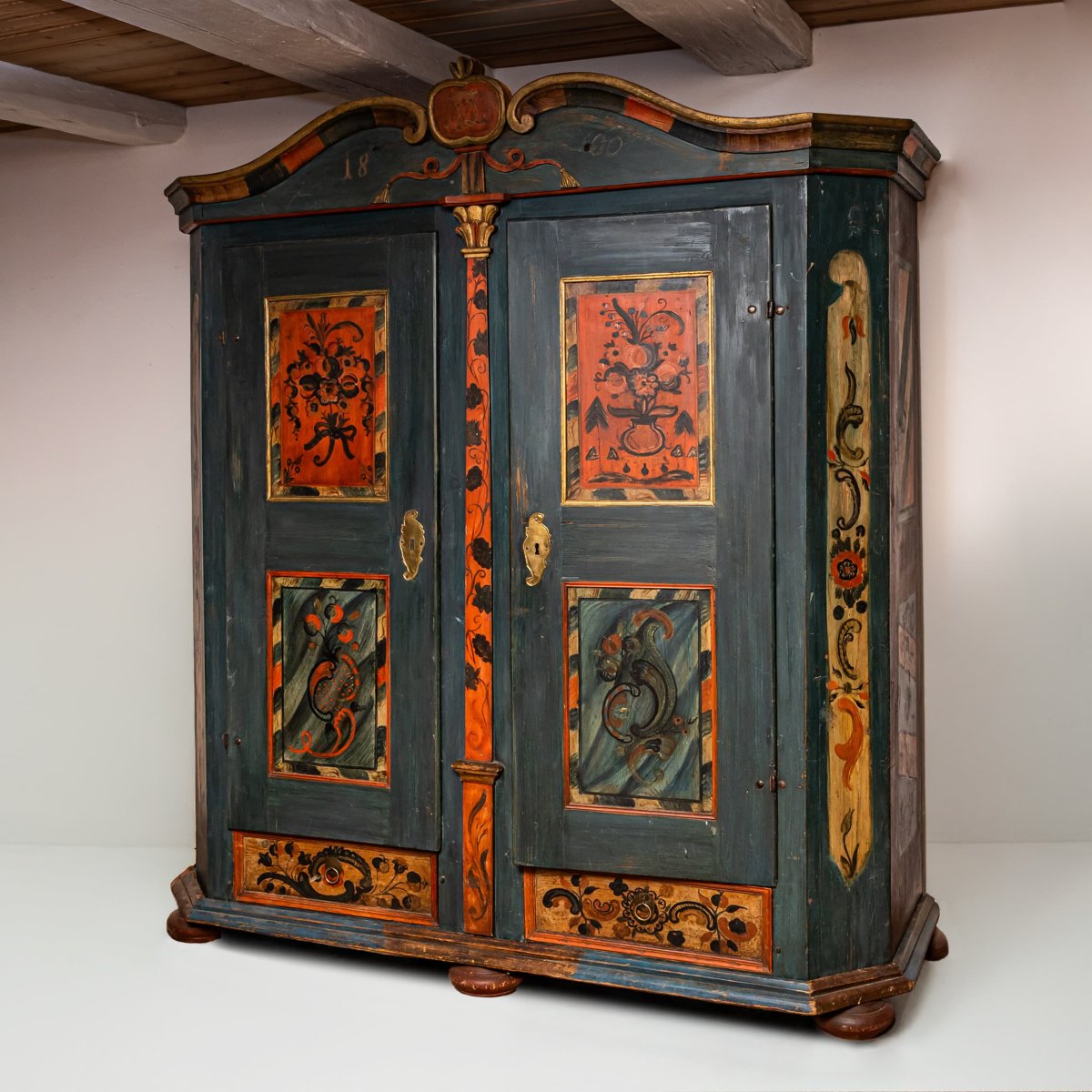 Armoire folklorique peinte à la main, Allemagne du Sud, datée de 1860-photo-3