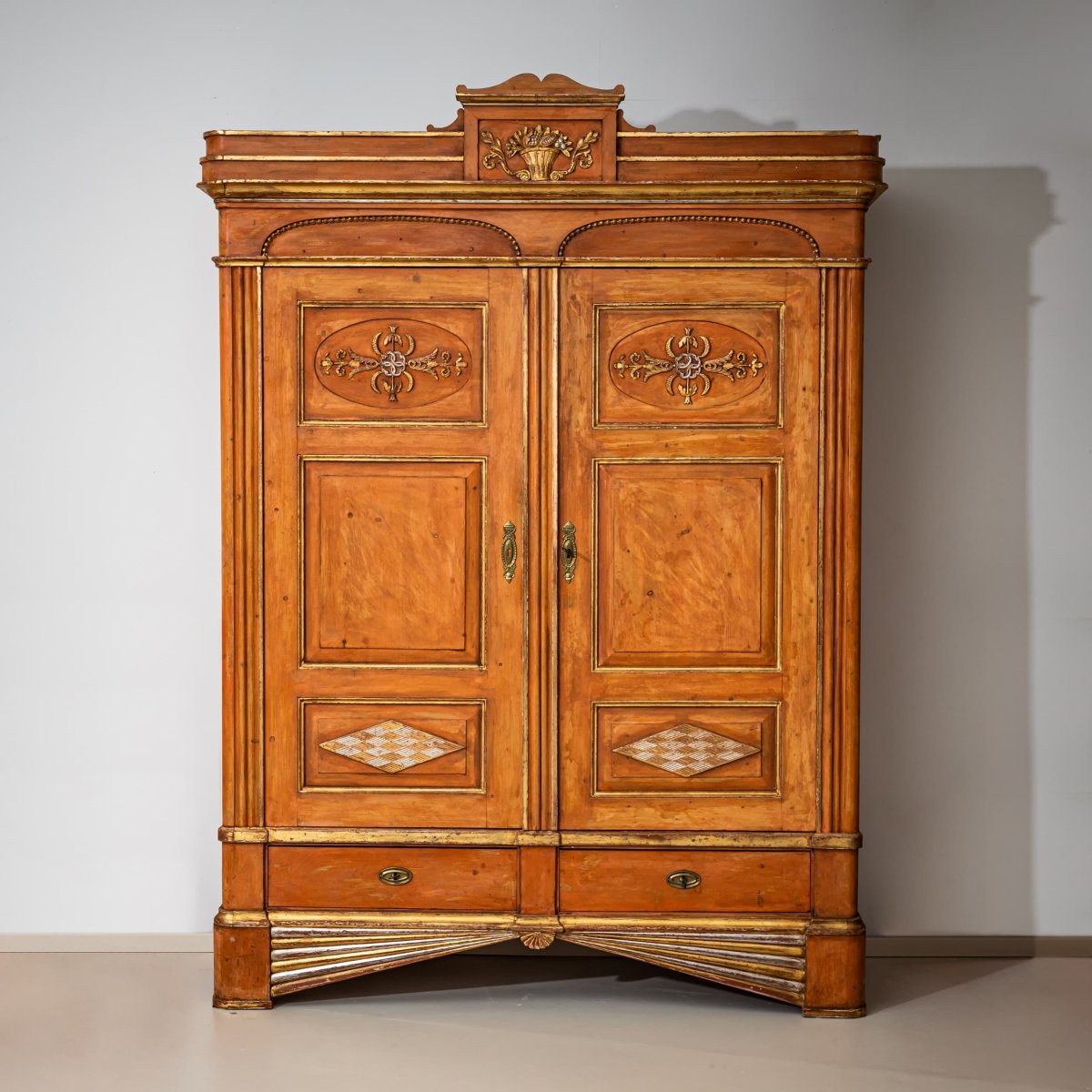 Red Wardrobe From Bremen "sonnenschrank", Northern Germany, Early 19th Century-photo-1