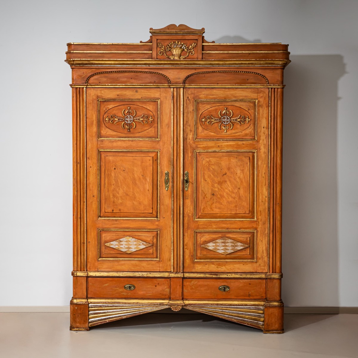 Red Wardrobe From Bremen "sonnenschrank", Northern Germany, Early 19th Century