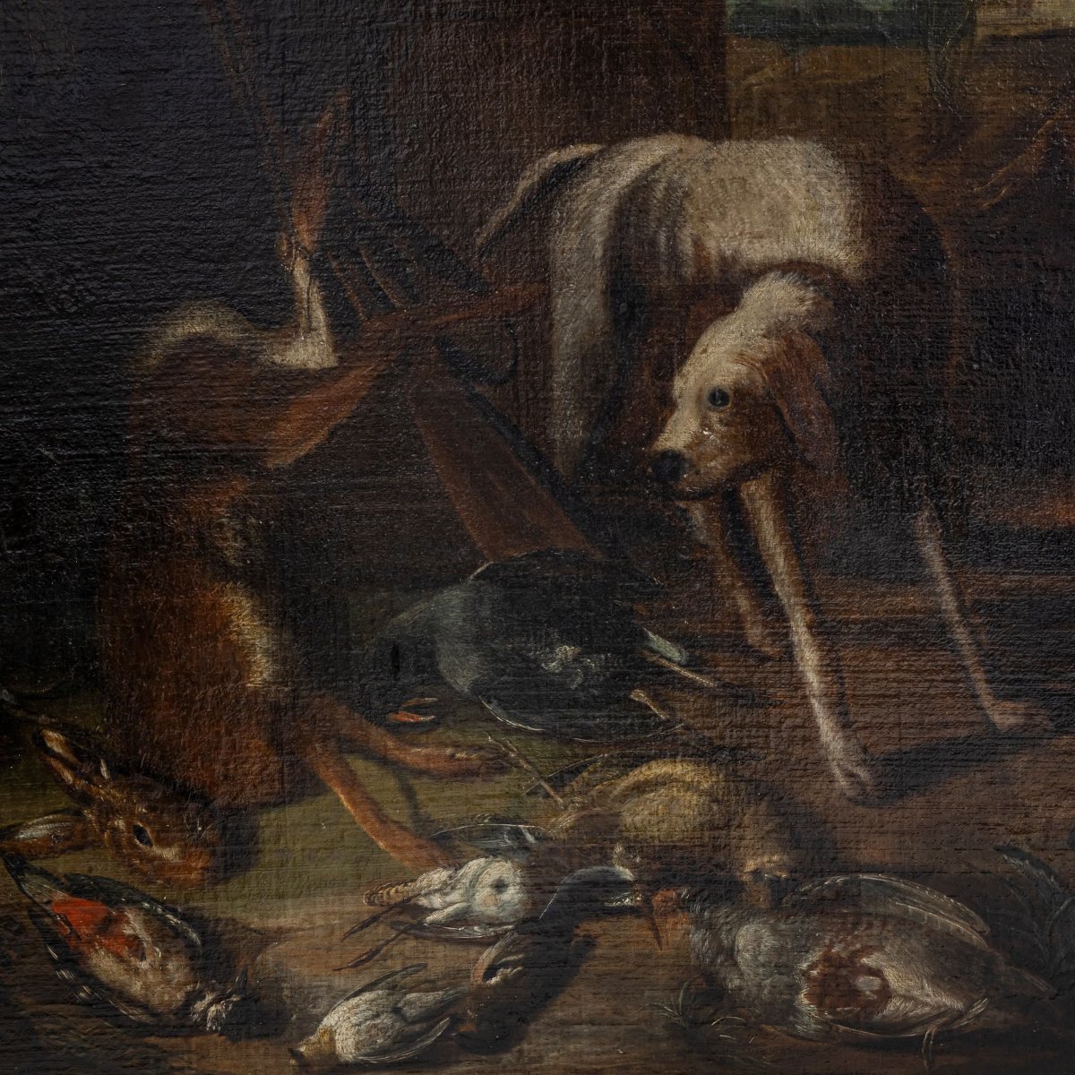 Nature morte baroque représentant une scène de chasse avec un chien, XVIIIe siècle, grand forma-photo-4