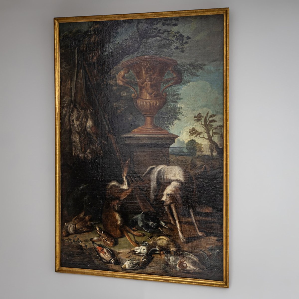 Nature morte baroque représentant une scène de chasse avec un chien, XVIIIe siècle, grand forma-photo-1
