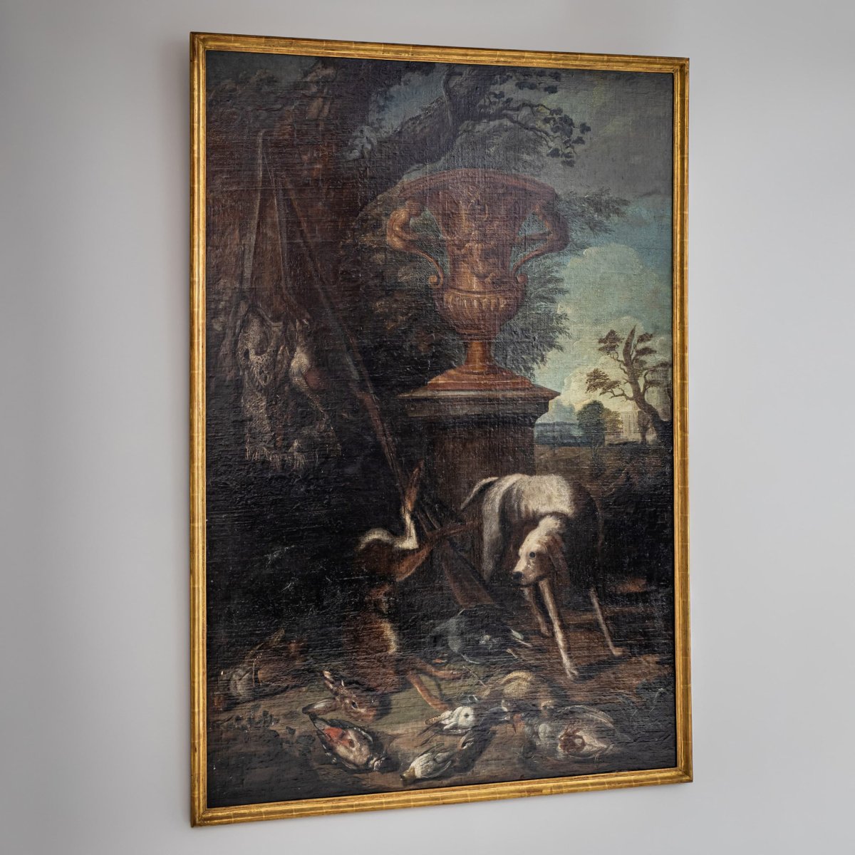 Nature morte baroque représentant une scène de chasse avec un chien, XVIIIe siècle, grand forma-photo-2
