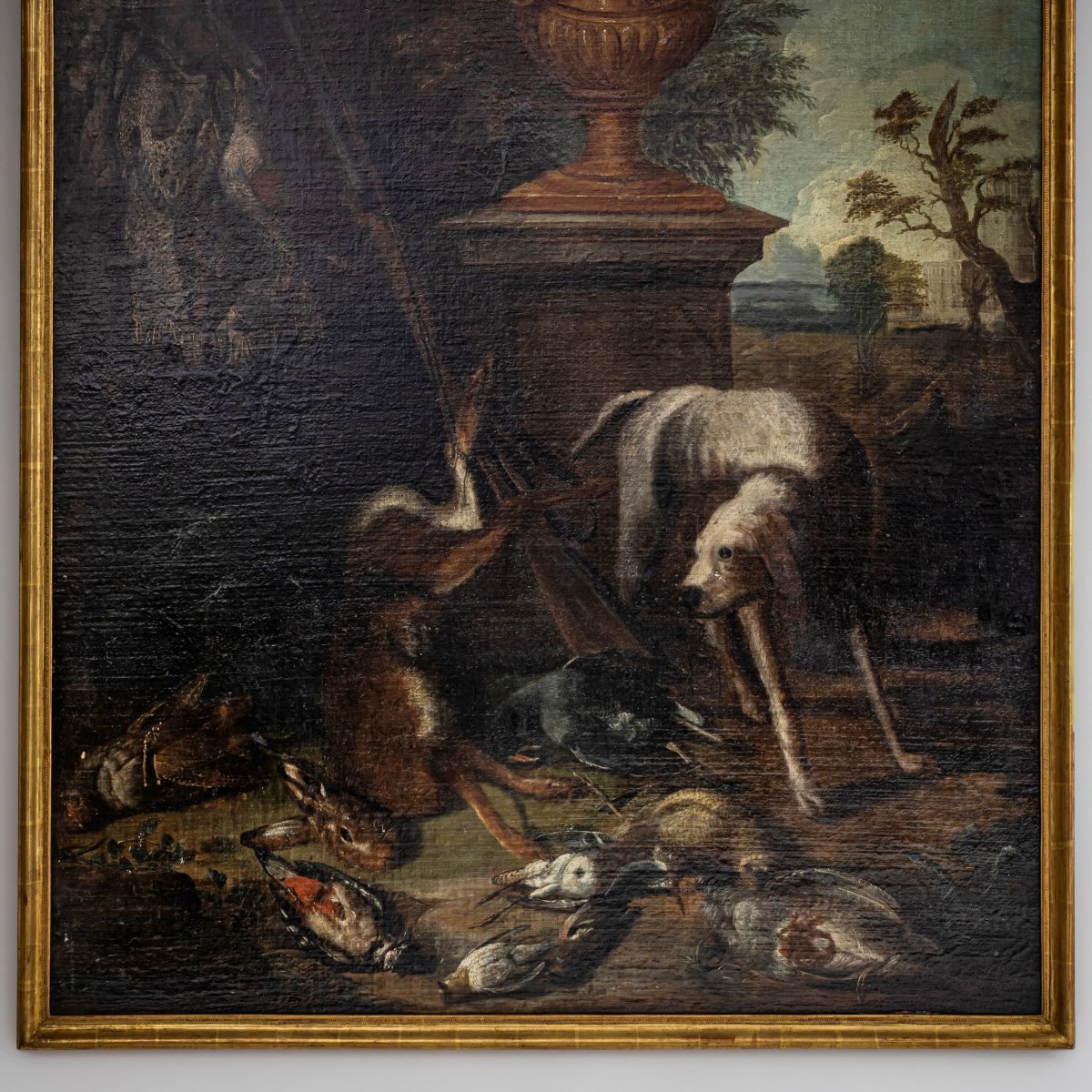Nature morte baroque représentant une scène de chasse avec un chien, XVIIIe siècle, grand forma-photo-3