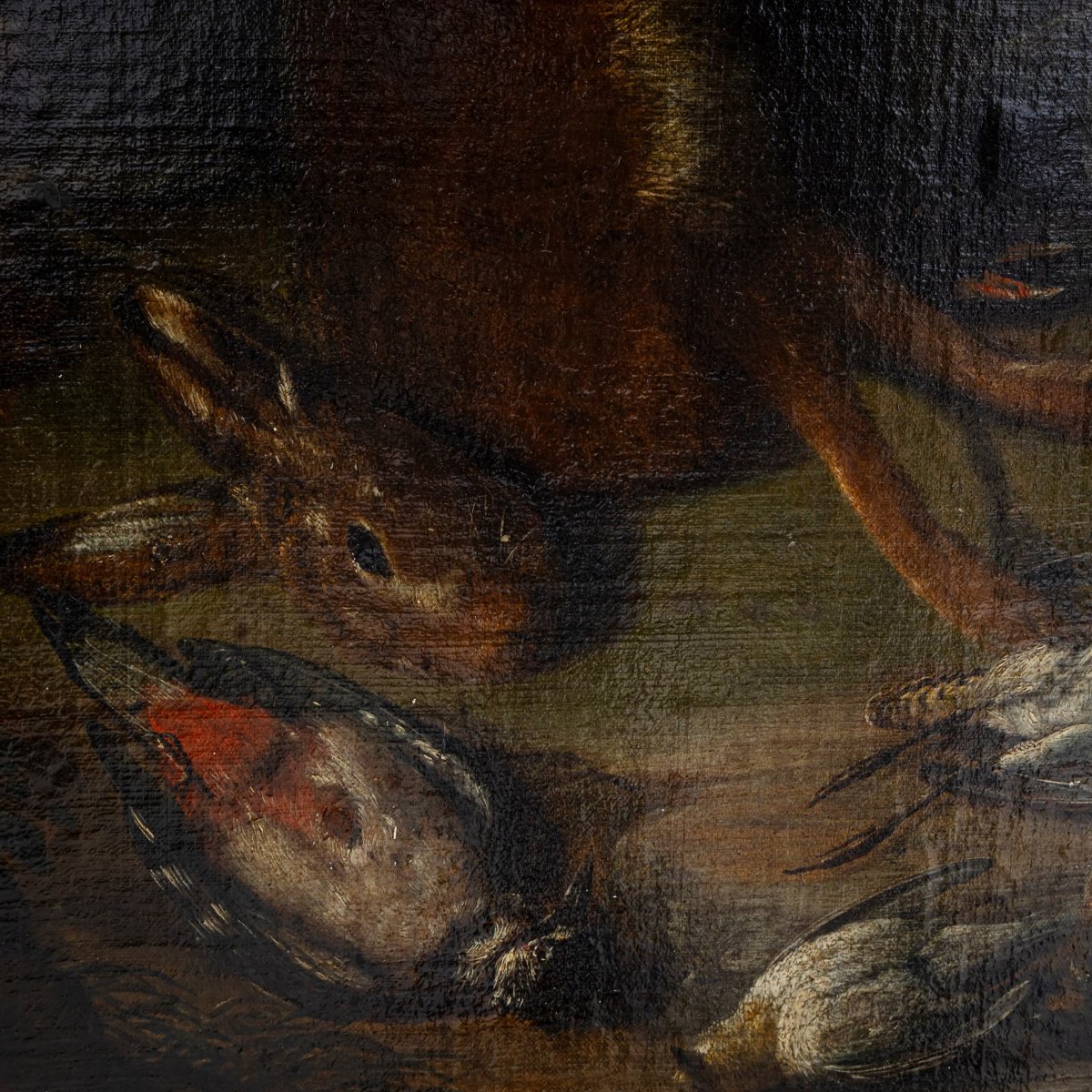Nature morte baroque représentant une scène de chasse avec un chien, XVIIIe siècle, grand forma-photo-5