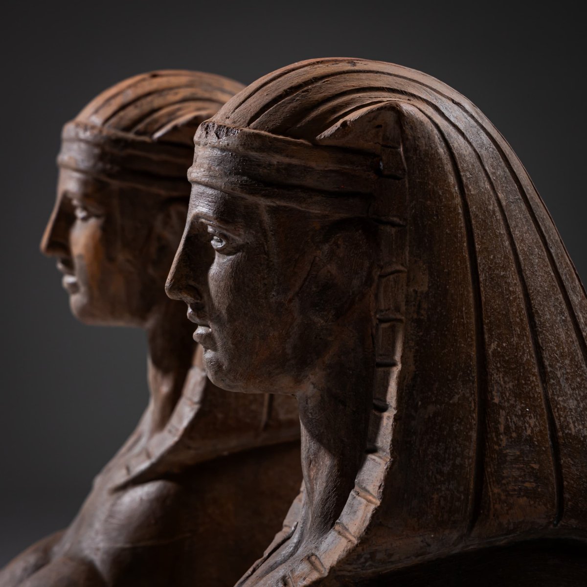 Pair Of Terracotta Sphinxes, 20th Century-photo-1