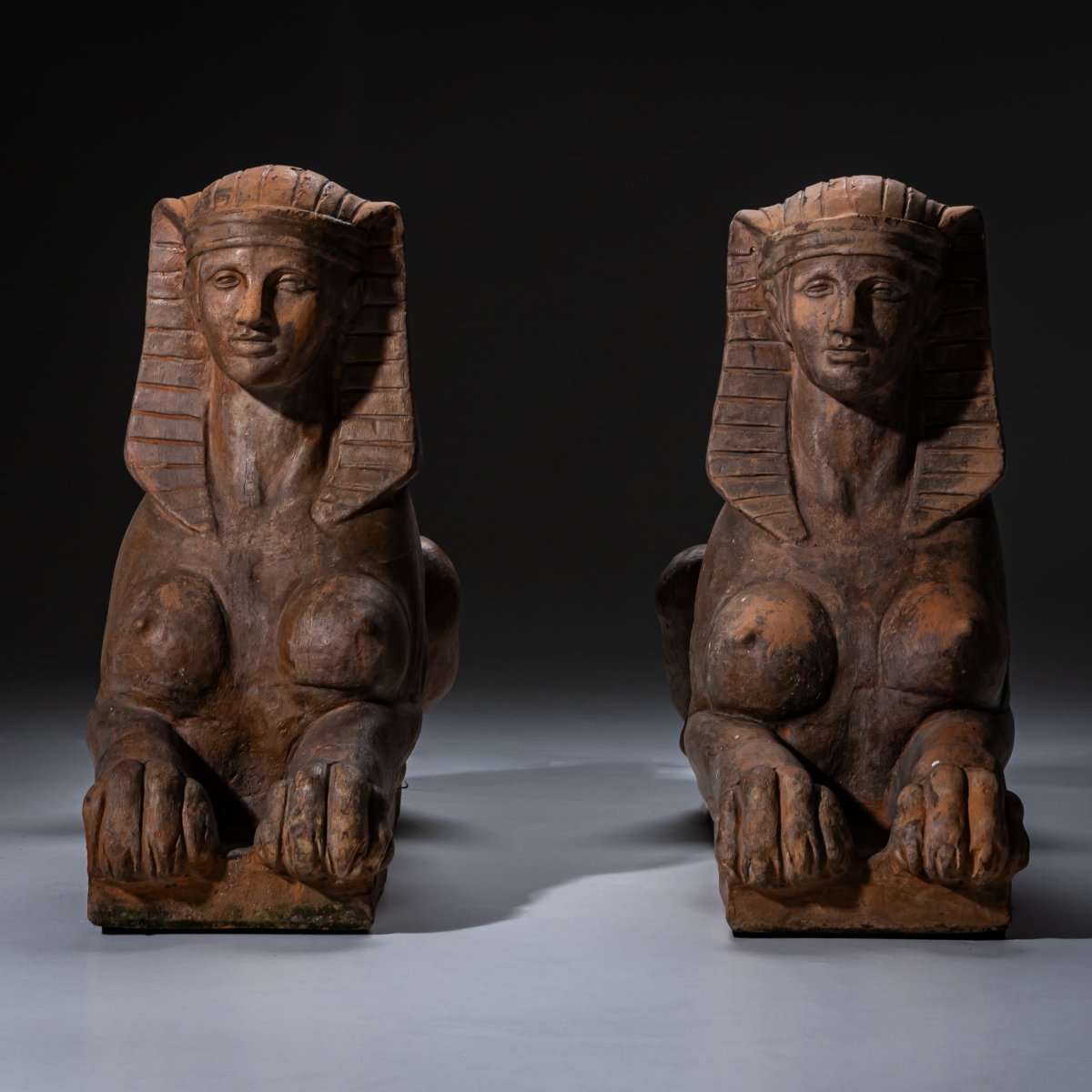 Pair Of Terracotta Sphinxes, 20th Century-photo-5