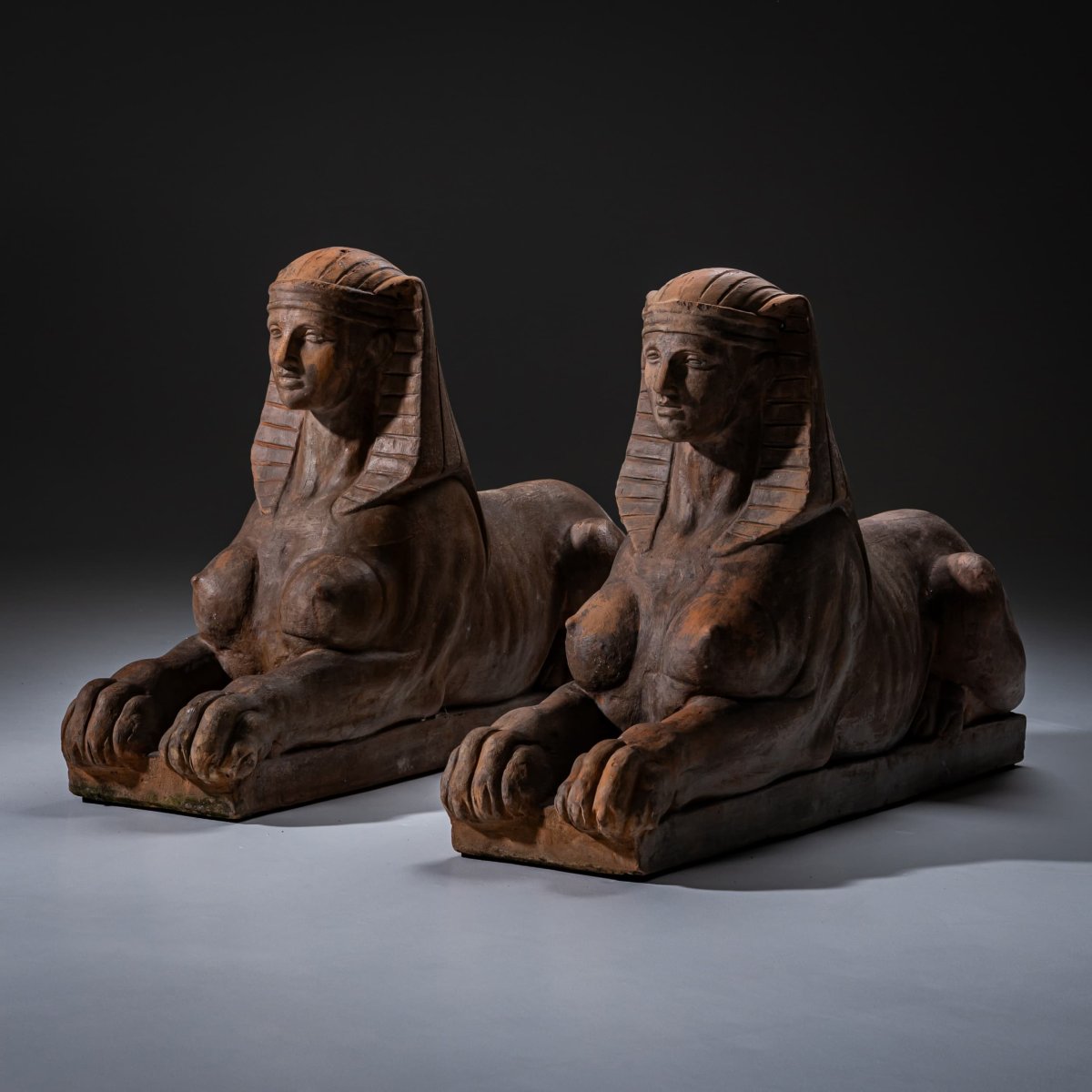 Pair Of Terracotta Sphinxes, 20th Century-photo-6