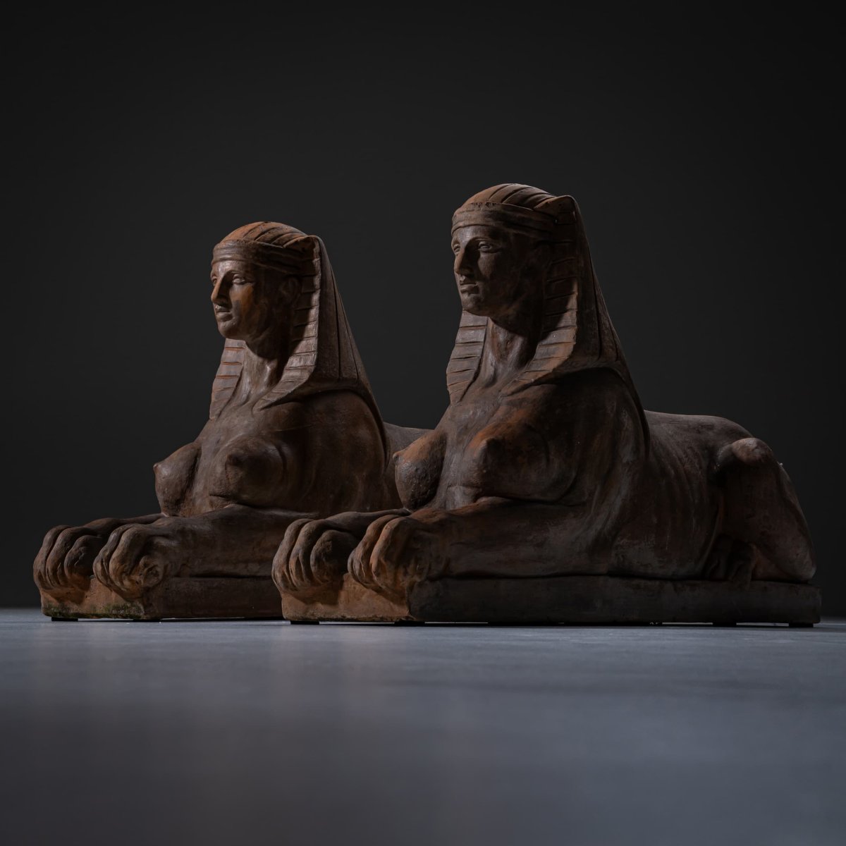 Pair Of Terracotta Sphinxes, 20th Century-photo-8
