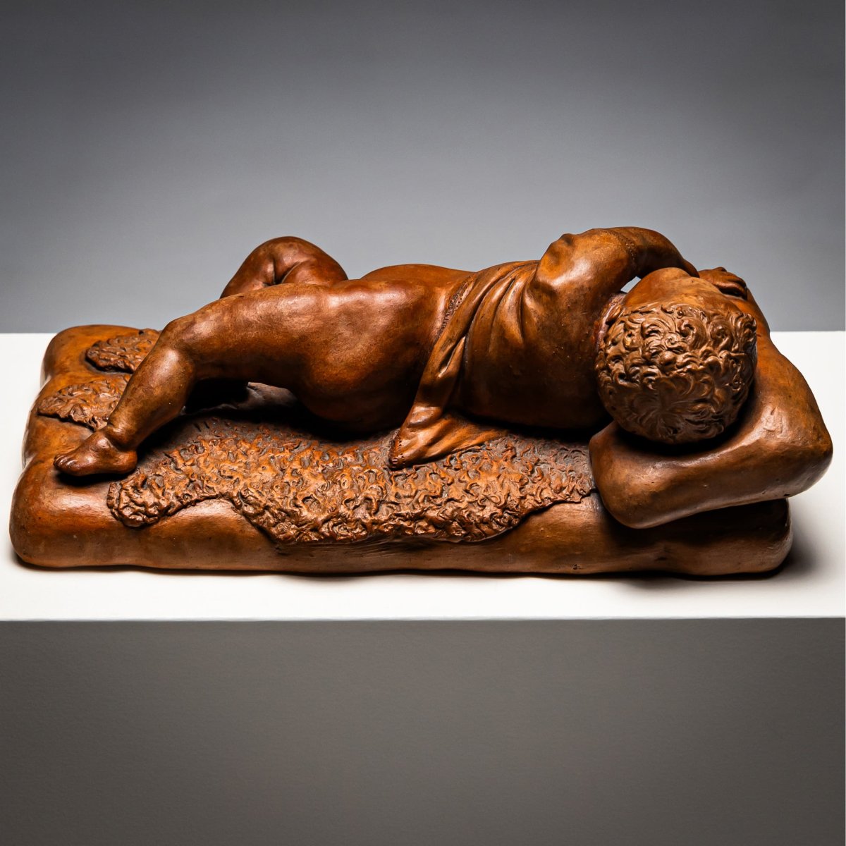 Terracotta Reclining Baby, Signed F. Sans, Probably Spain, Late 19th Century-photo-1