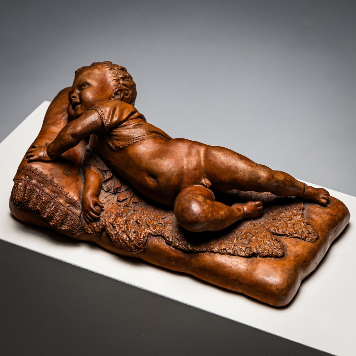 Terracotta Reclining Baby, Signed F. Sans, Probably Spain, Late 19th Century-photo-5