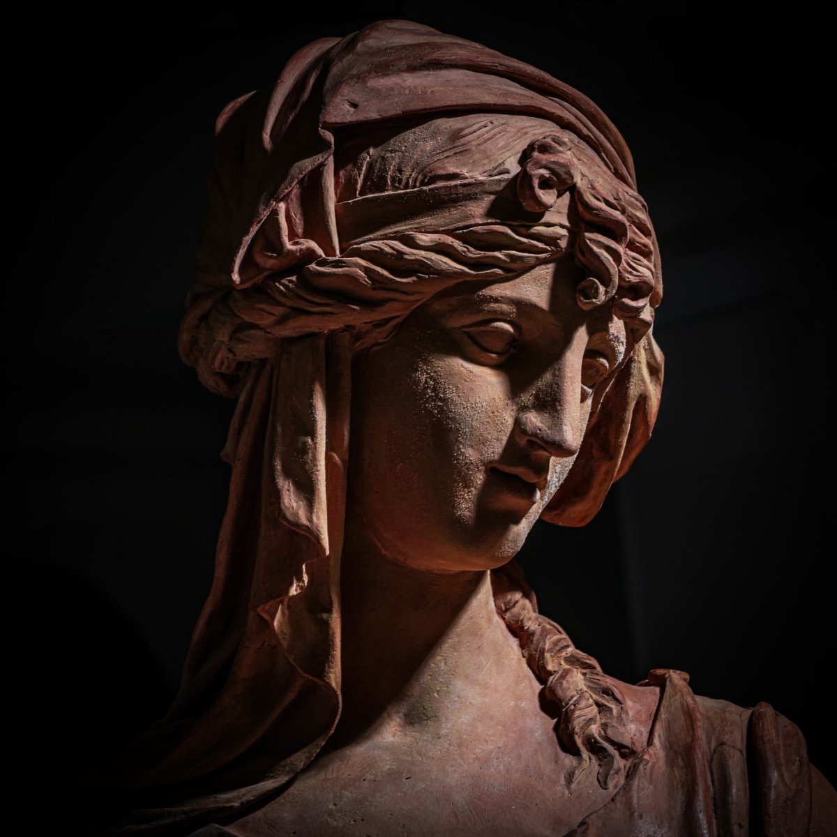 Life-size Terracotta Statue Representing A Vestal Virgin, Second Half Of The 19th Century-photo-2