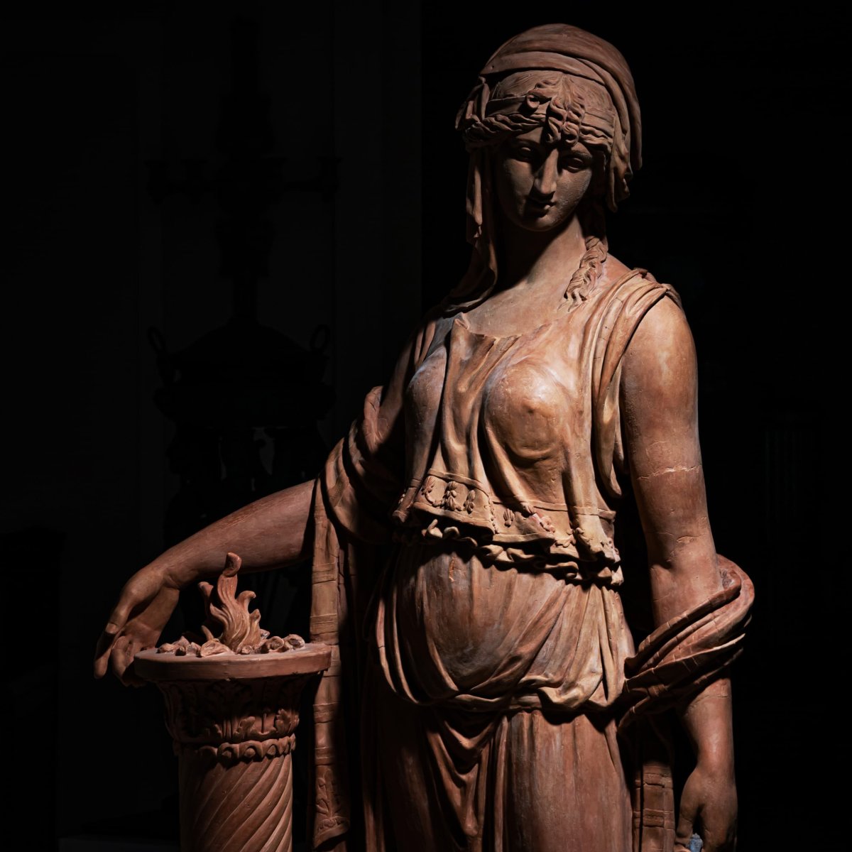 Life-size Terracotta Statue Representing A Vestal Virgin, Second Half Of The 19th Century-photo-2