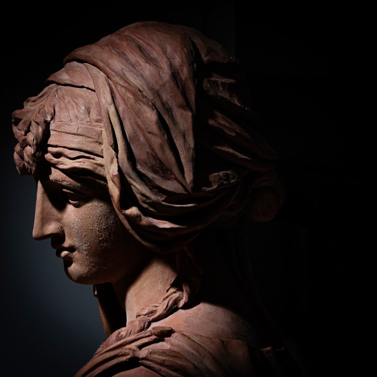 Life-size Terracotta Statue Representing A Vestal Virgin, Second Half Of The 19th Century-photo-6