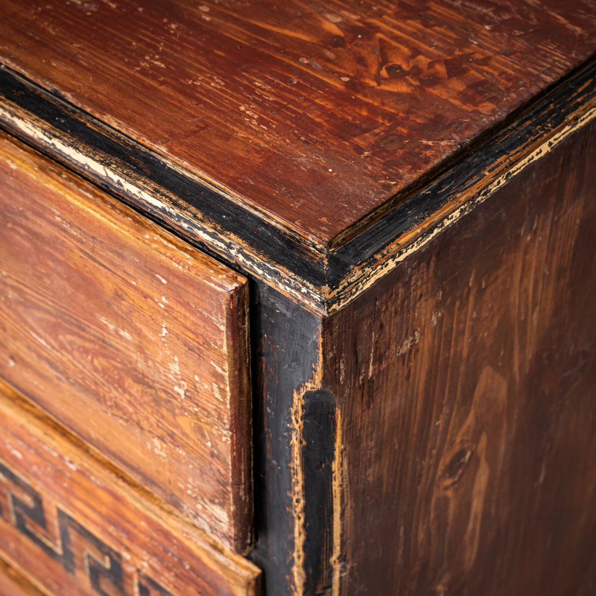 Hand-painted Red Biedermeier Chest Of Drawers, First Half Of The 19th Century-photo-3