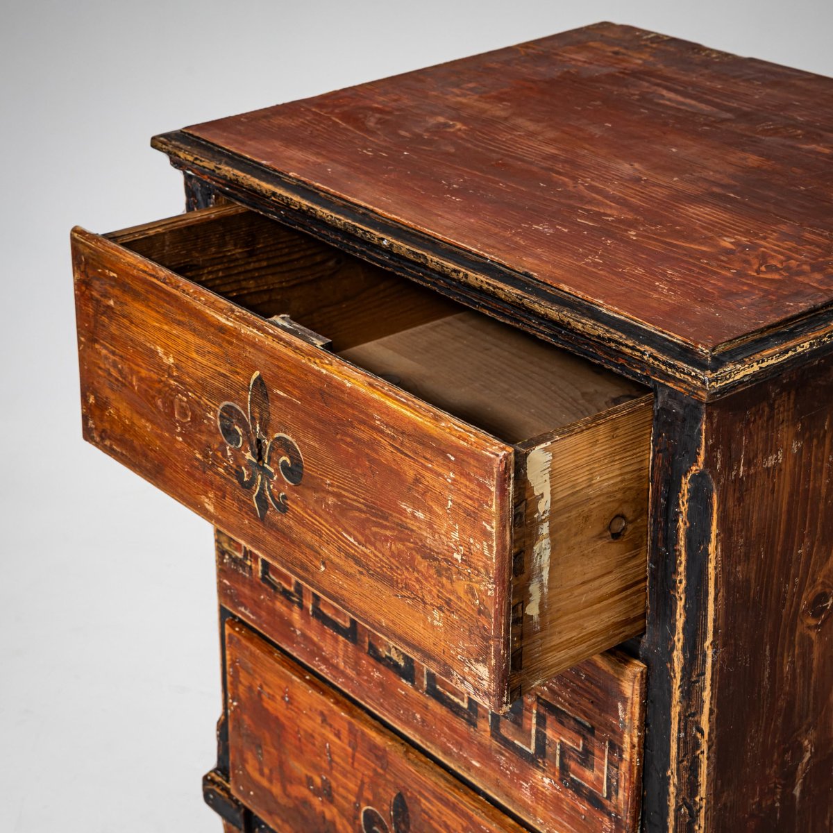 Hand-painted Red Biedermeier Chest Of Drawers, First Half Of The 19th Century-photo-4