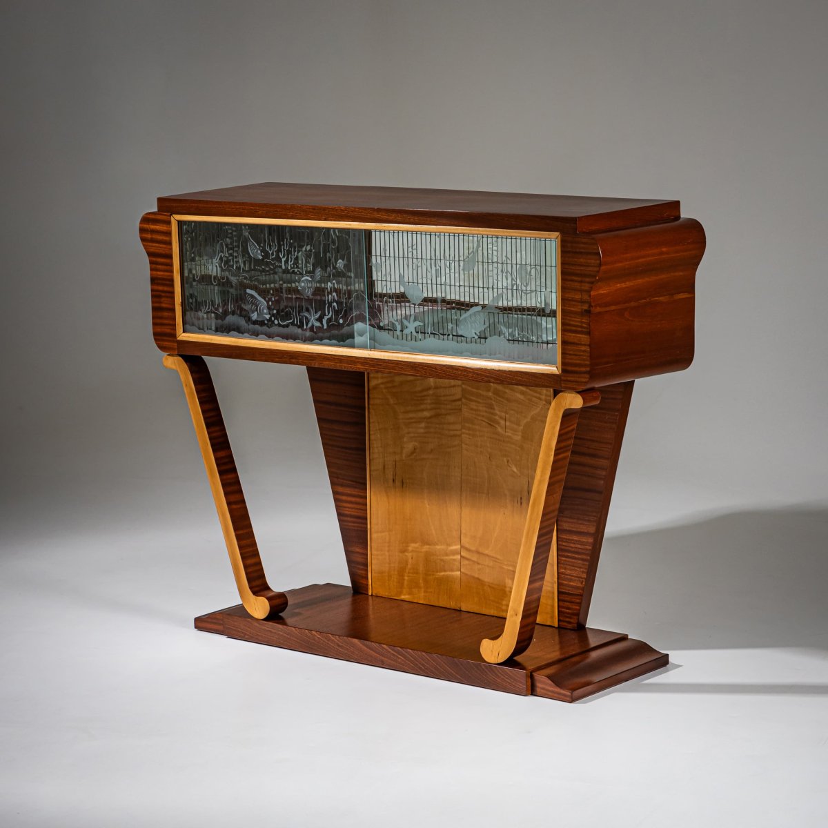 Meuble bar avec scène sous-marine gravée, Italie, milieu du XXe siècle-photo-3