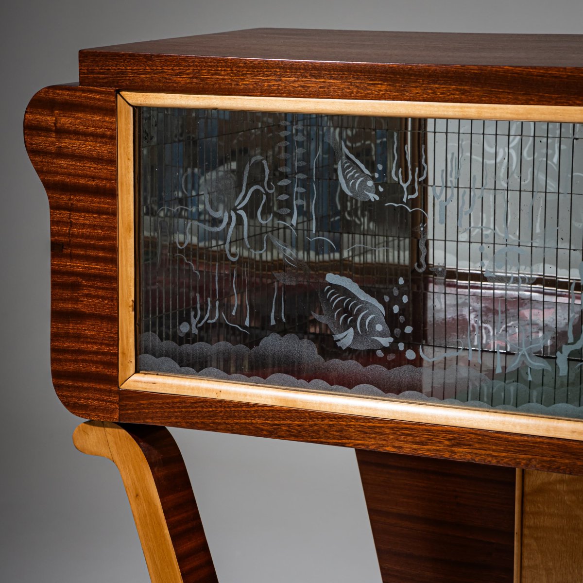 Meuble bar avec scène sous-marine gravée, Italie, milieu du XXe siècle-photo-4