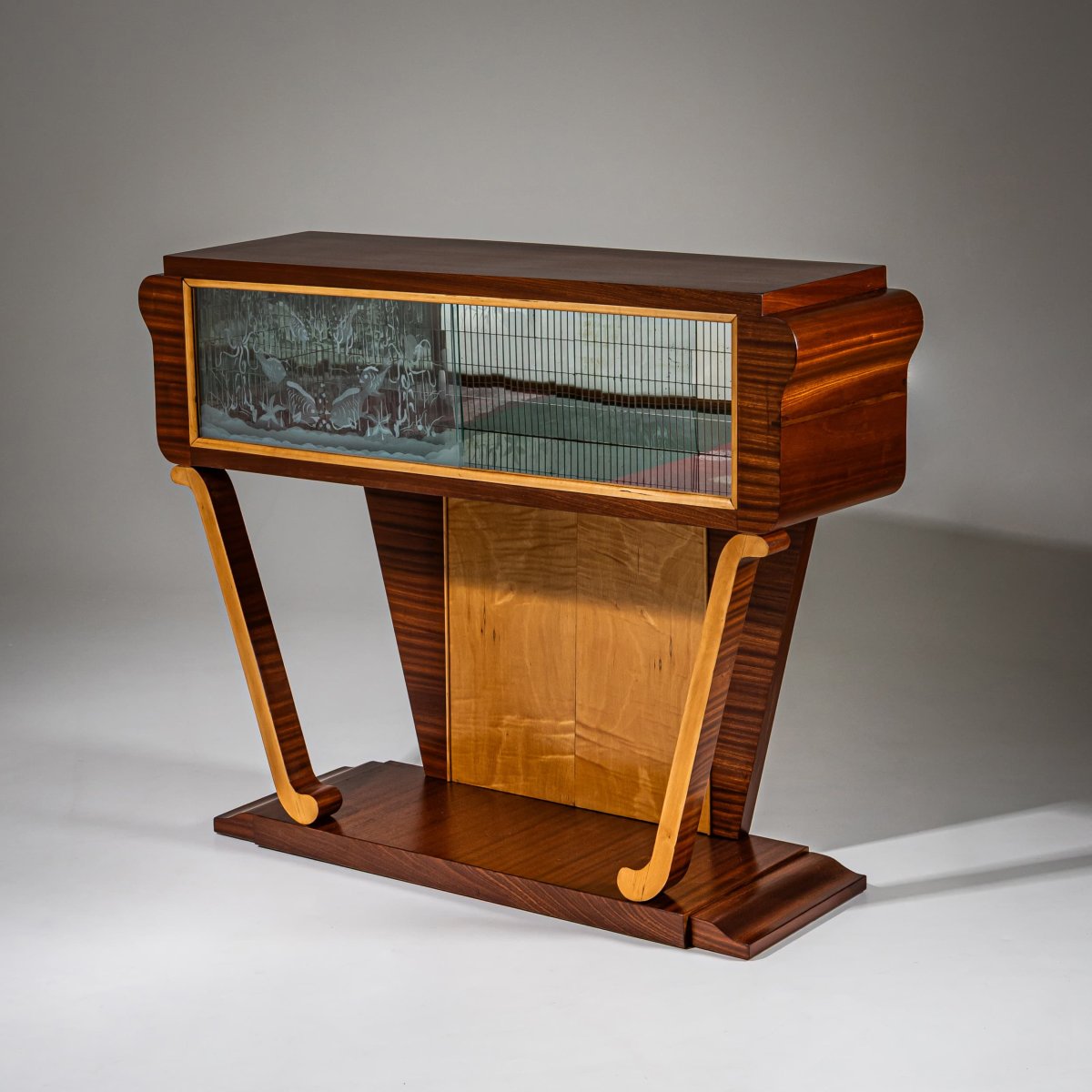Meuble bar avec scène sous-marine gravée, Italie, milieu du XXe siècle-photo-8