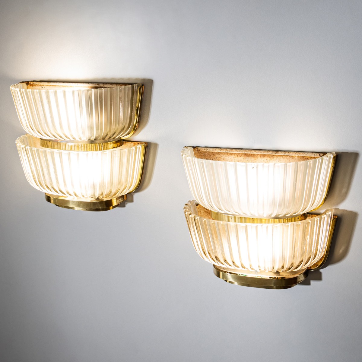 Pair Of Art Deco Glass Wall Sconces, Attributed To Archimede Seguso, Italy, 1940s