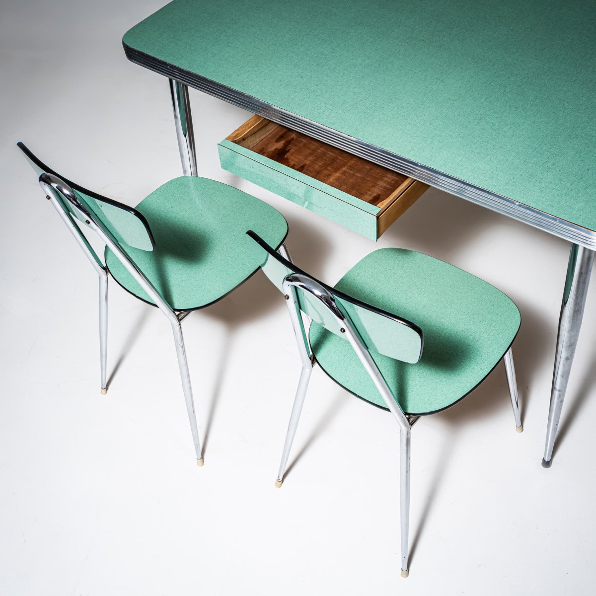 Turquoise Formica Dining Set, Table And Four Chairs, Italy, 1960s/1-photo-2