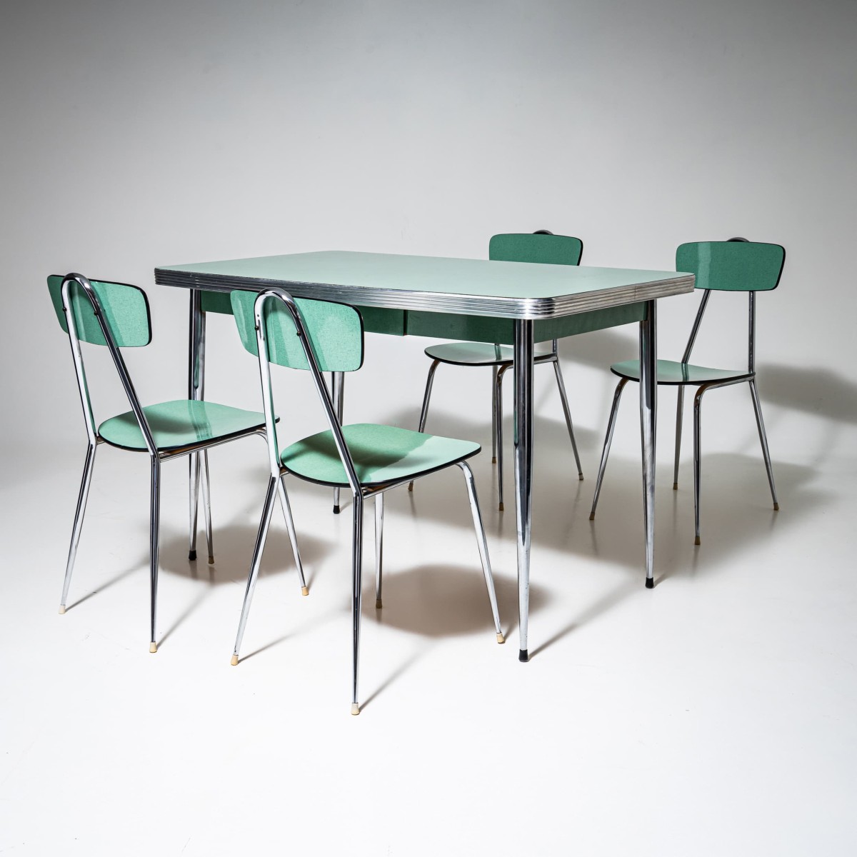Turquoise Formica Dining Set, Table And Four Chairs, Italy, 1960s/1