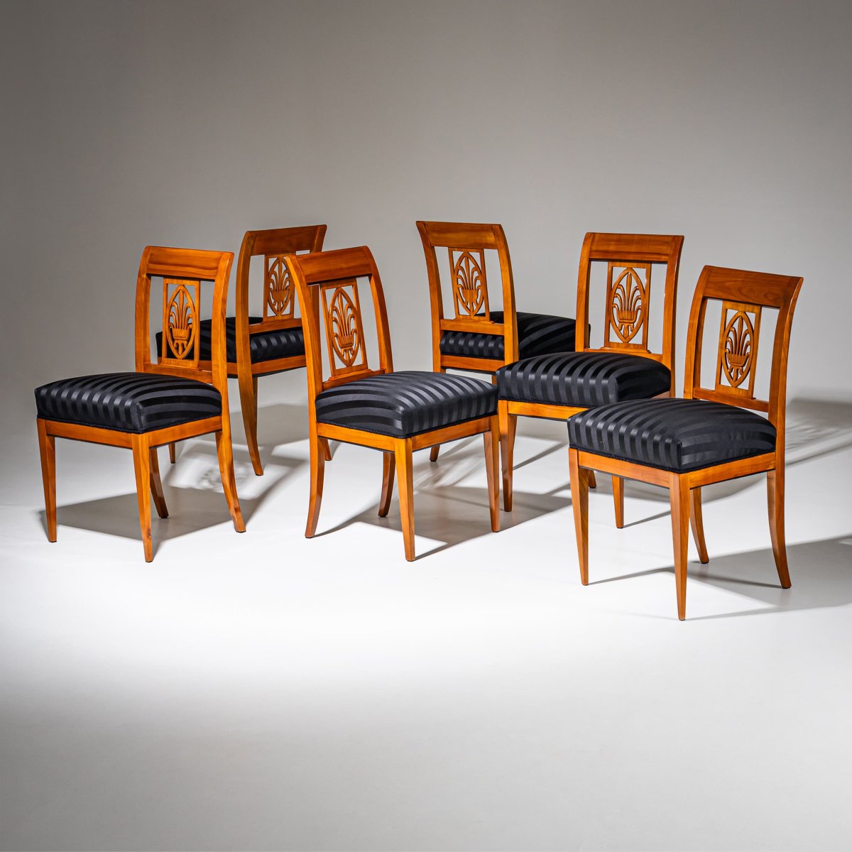 Set Of Six Biedermeier Dining Chairs, Early 19th Century-photo-2