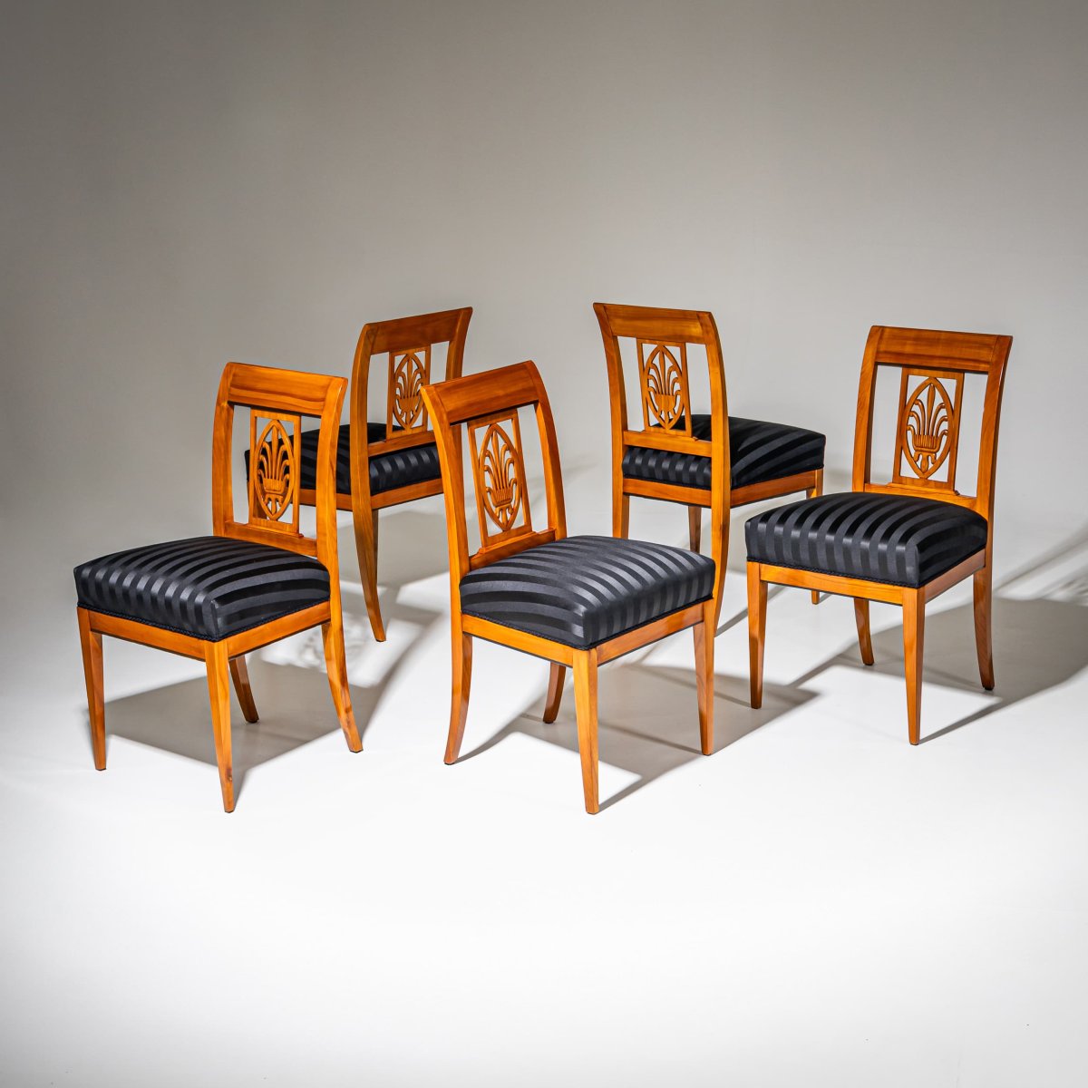 Set Of Six Biedermeier Dining Chairs, Early 19th Century-photo-3