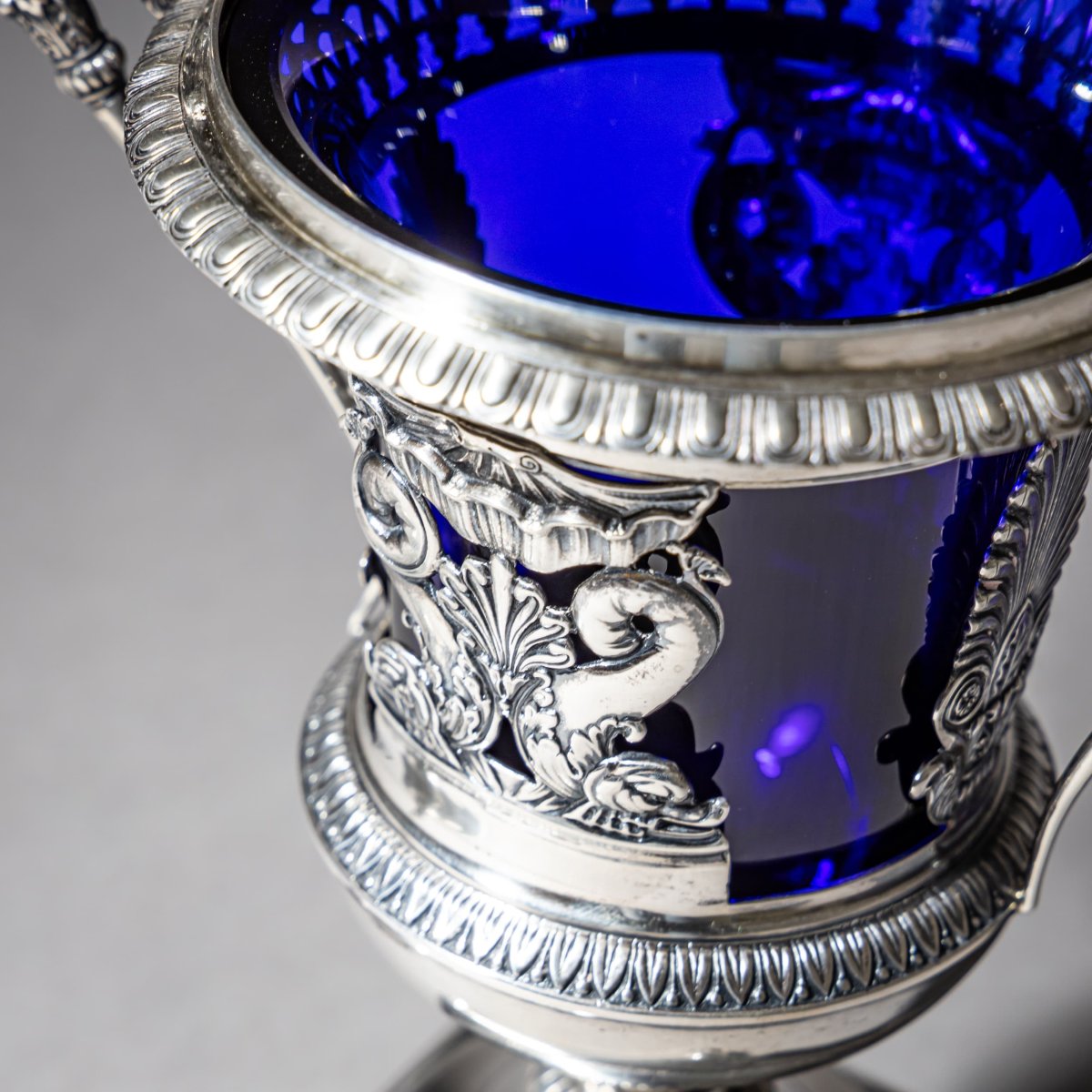 French Silver Drageoir With Cobalt-blue Glass Lining, Gilded Interior, Cahors/toulouse-photo-2