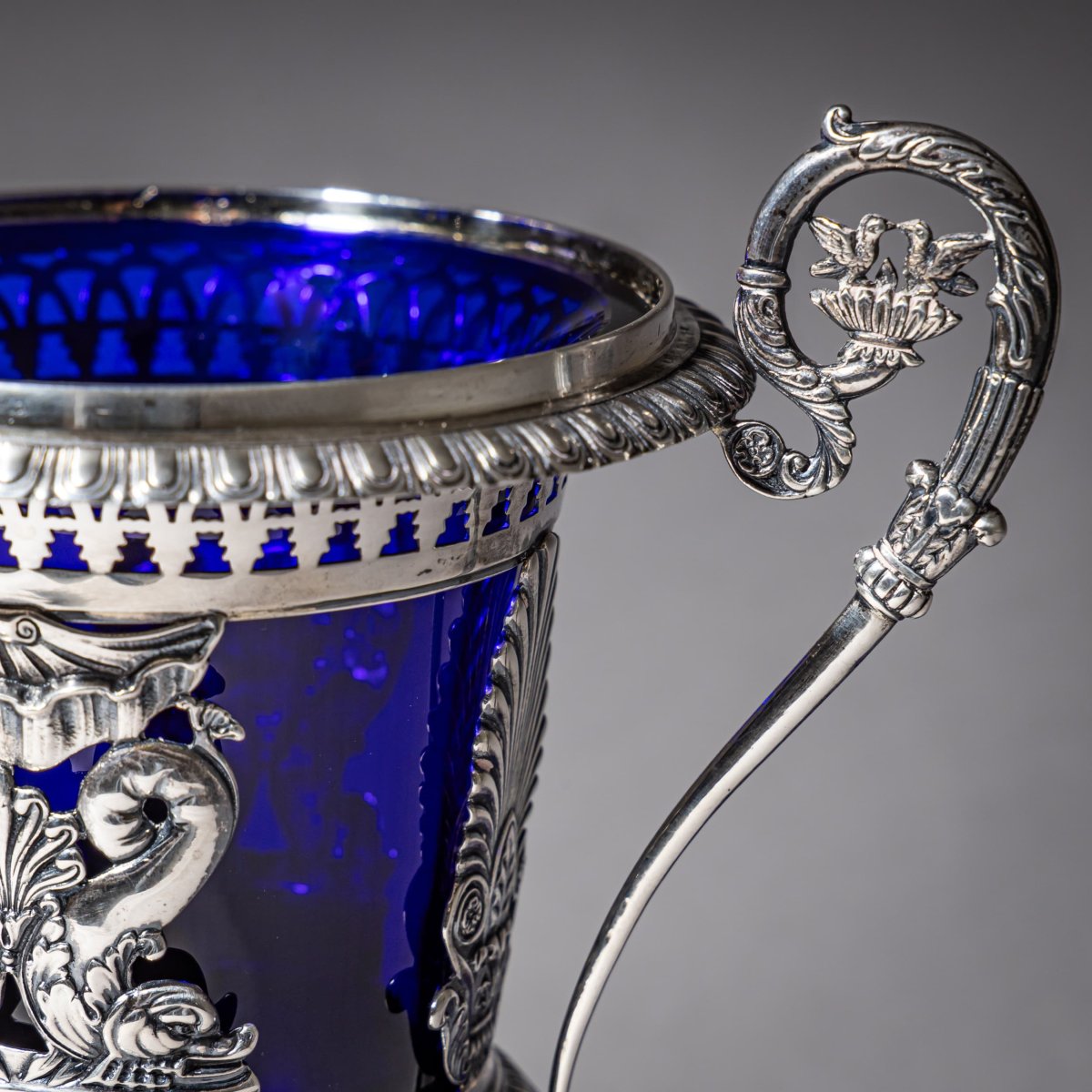 French Silver Drageoir With Cobalt-blue Glass Lining, Gilded Interior, Cahors/toulouse-photo-3
