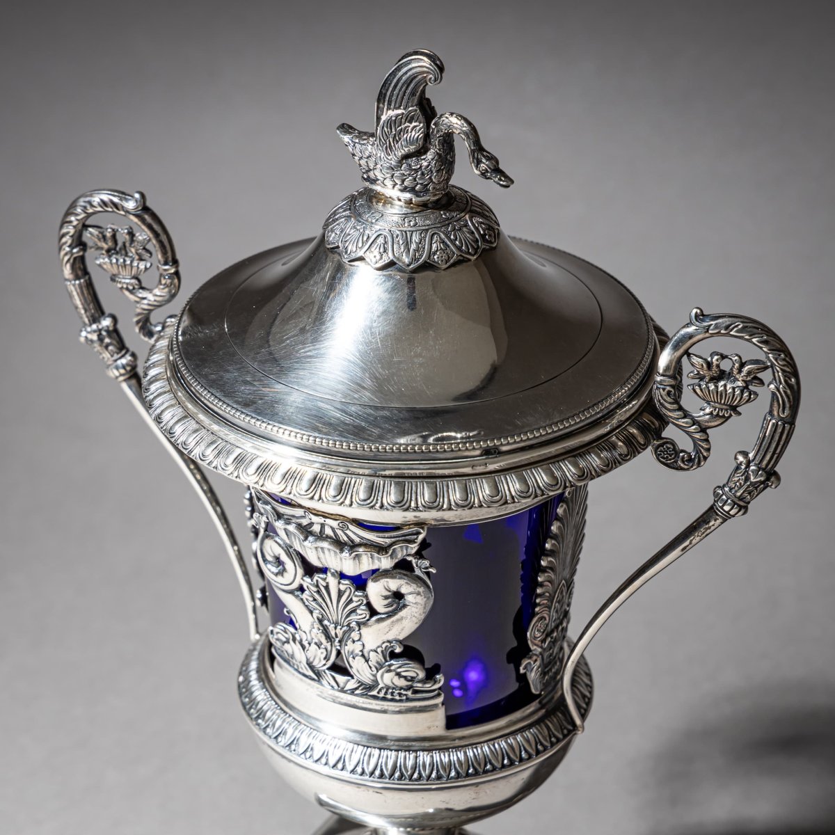 French Silver Drageoir With Cobalt-blue Glass Lining, Gilded Interior, Cahors/toulouse-photo-2