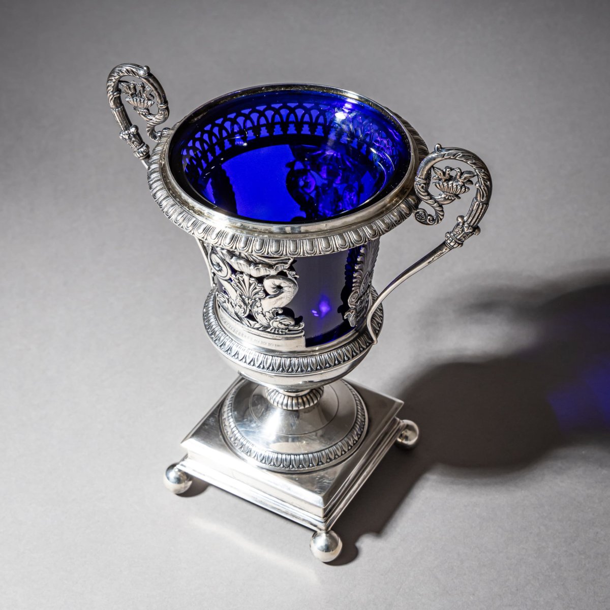 French Silver Drageoir With Cobalt-blue Glass Lining, Gilded Interior, Cahors/toulouse-photo-3