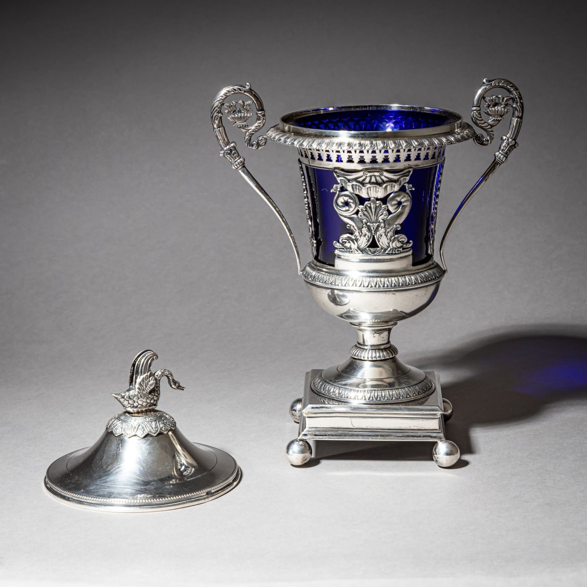 French Silver Drageoir With Cobalt-blue Glass Lining, Gilded Interior, Cahors/toulouse-photo-4