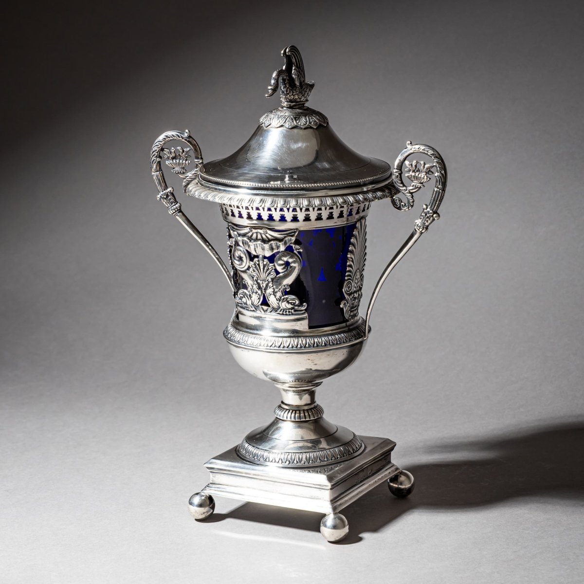 French Silver Drageoir With Cobalt-blue Glass Lining, Gilded Interior, Cahors/toulouse-photo-8