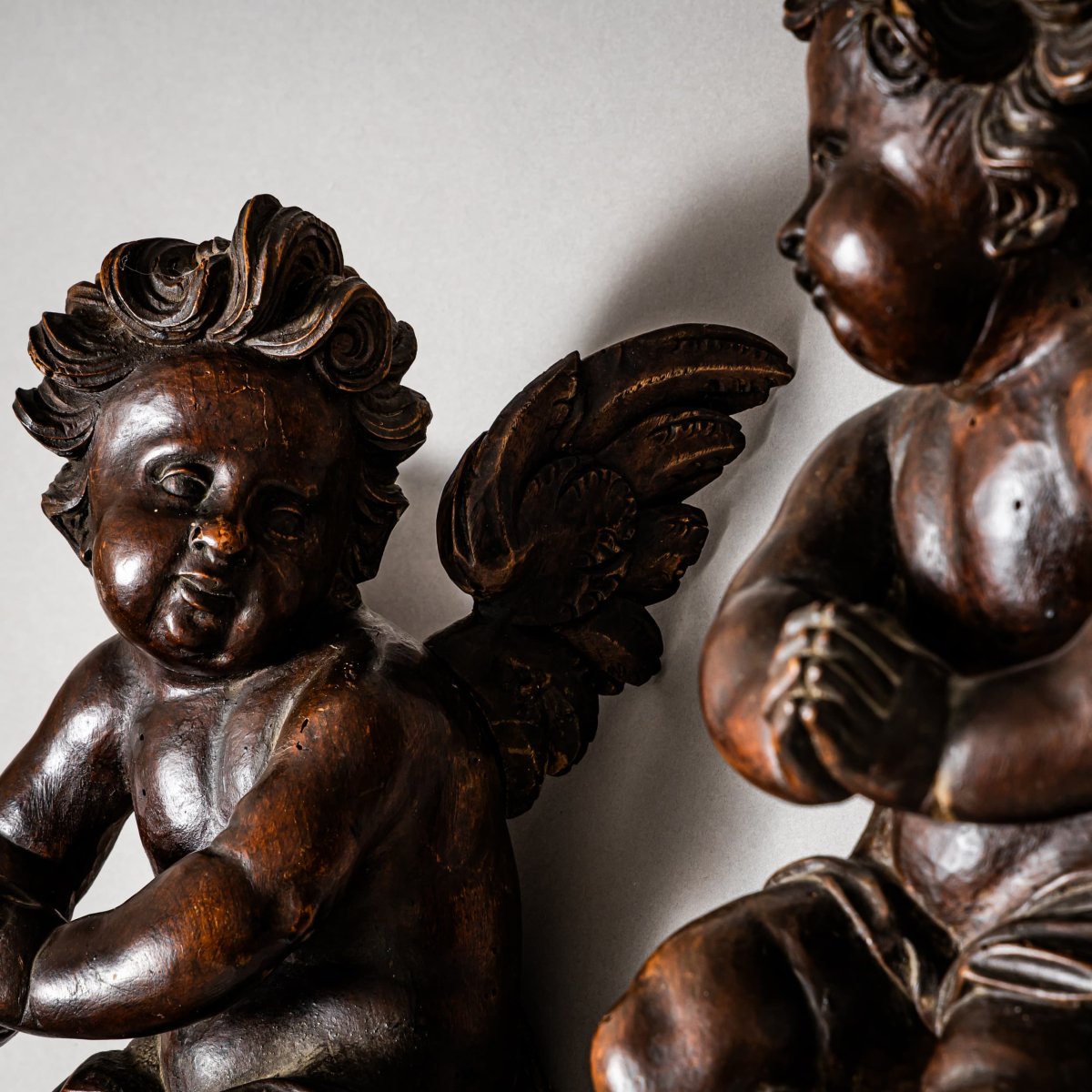 Pair Of Baroque Angels, 18th Century-photo-2