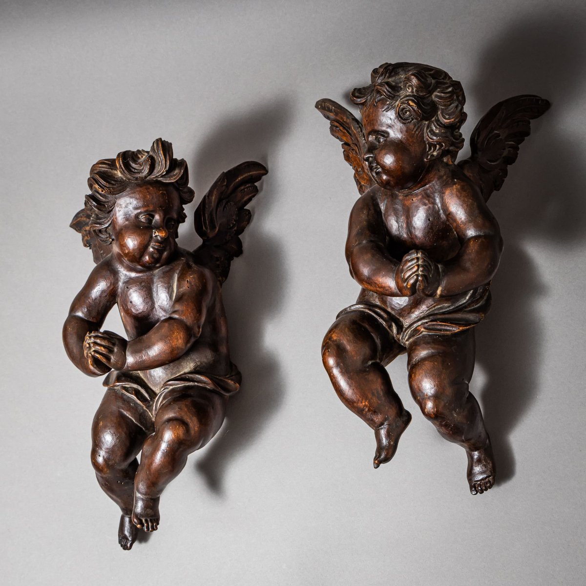 Pair Of Baroque Angels, 18th Century-photo-3
