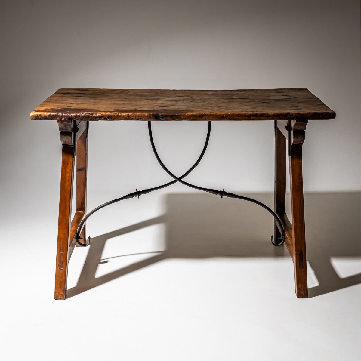 Rustic Table With Iron Base, Probably Spain, 19th Century-photo-1