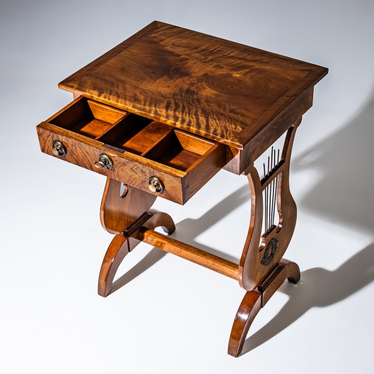 Biedermeier-style Lyre-shaped Sewing Table, Circa 1830-photo-3
