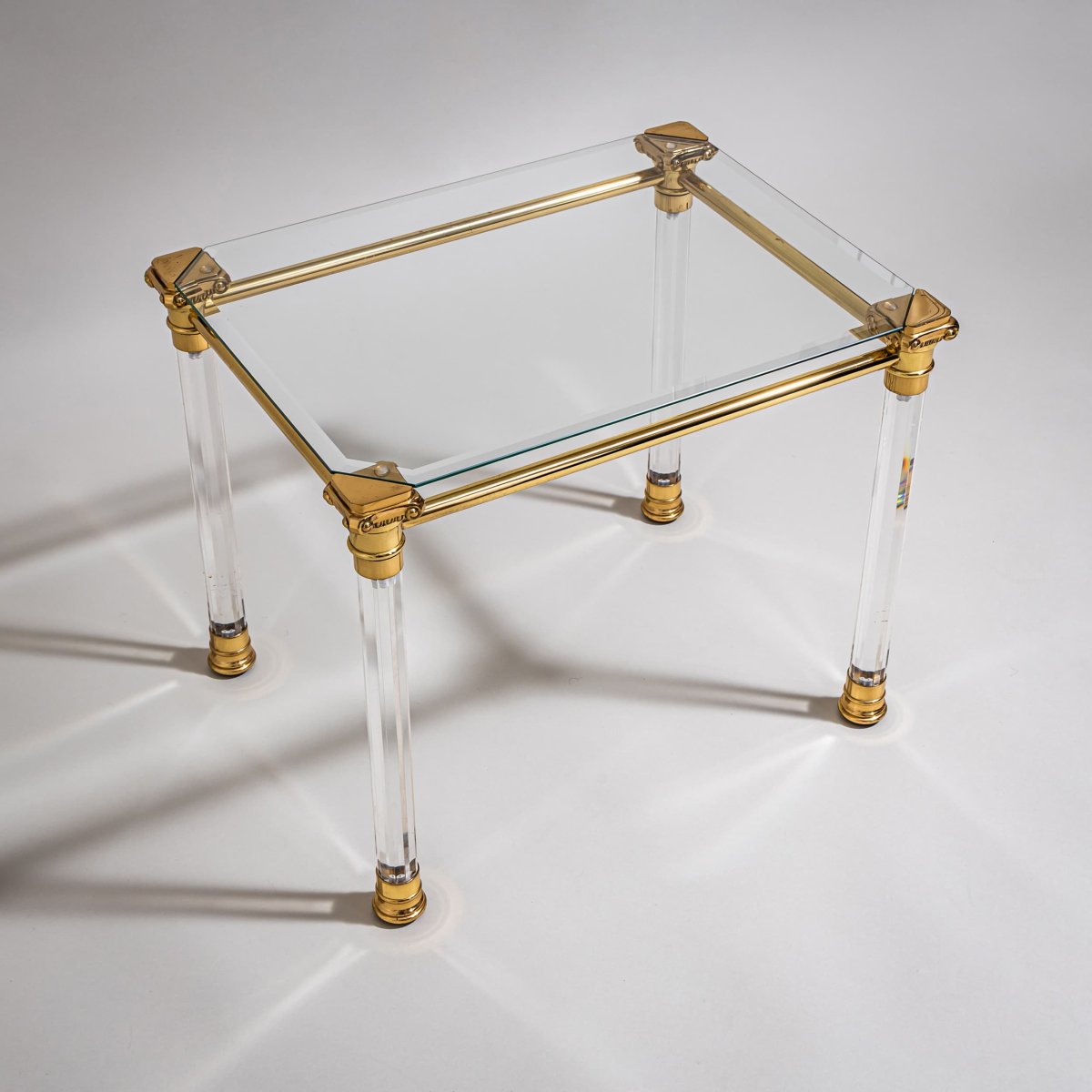 Two Plexiglas And Brass Coffee Tables, Probably From Italy, Late 20th Century-photo-3