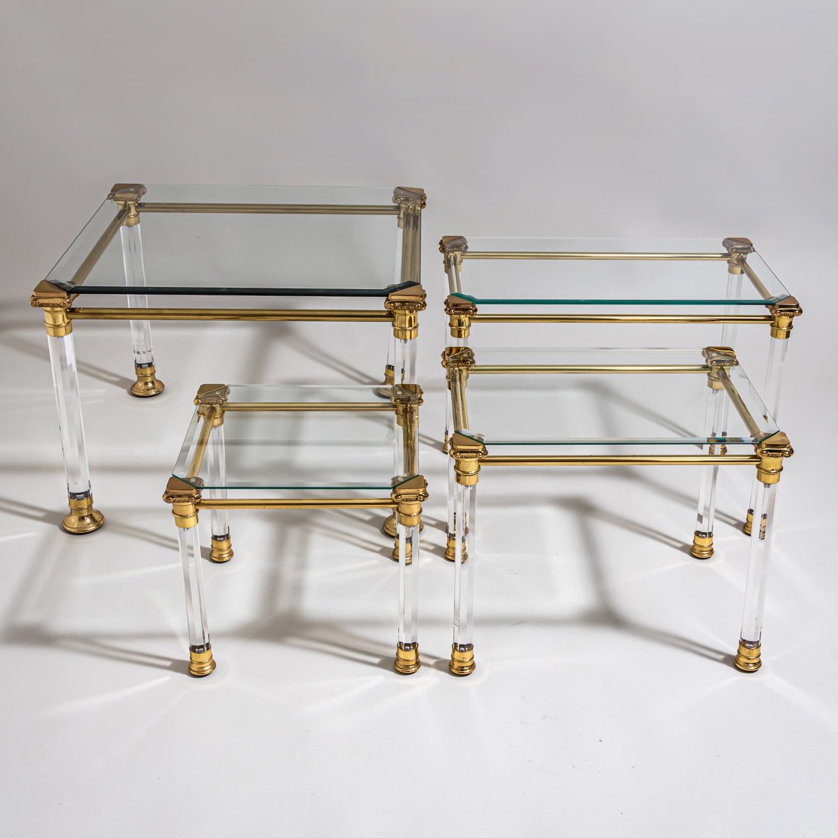 Two Plexiglas And Brass Coffee Tables, Probably From Italy, Late 20th Century-photo-4