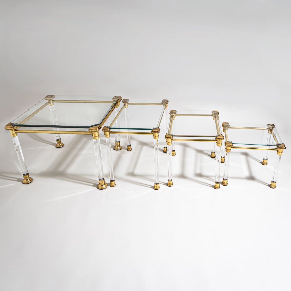 Two Plexiglas And Brass Coffee Tables, Probably From Italy, Late 20th Century-photo-5