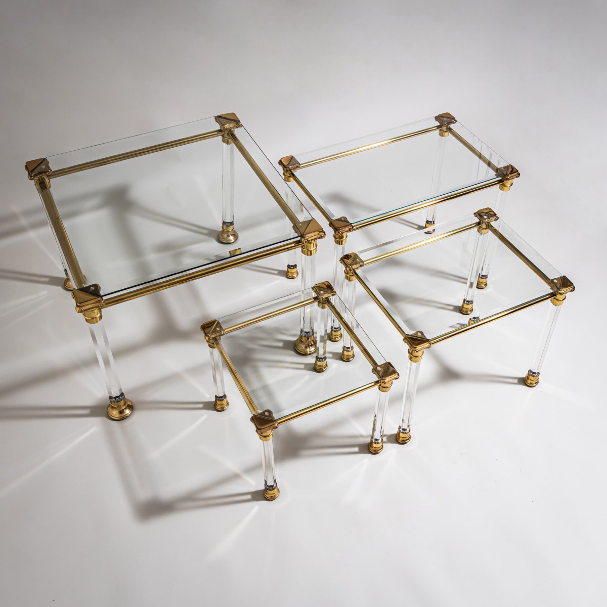 Two Plexiglas And Brass Coffee Tables, Probably From Italy, Late 20th Century-photo-6