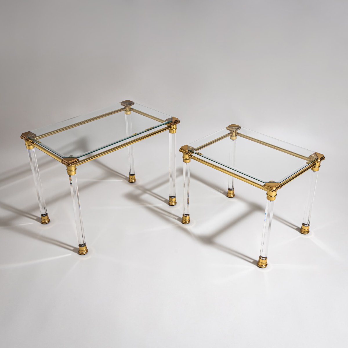 Two Plexiglas And Brass Coffee Tables, Probably From Italy, Late 20th Century-photo-1
