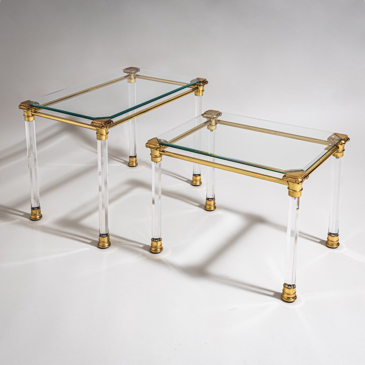 Two Plexiglas And Brass Coffee Tables, Probably From Italy, Late 20th Century