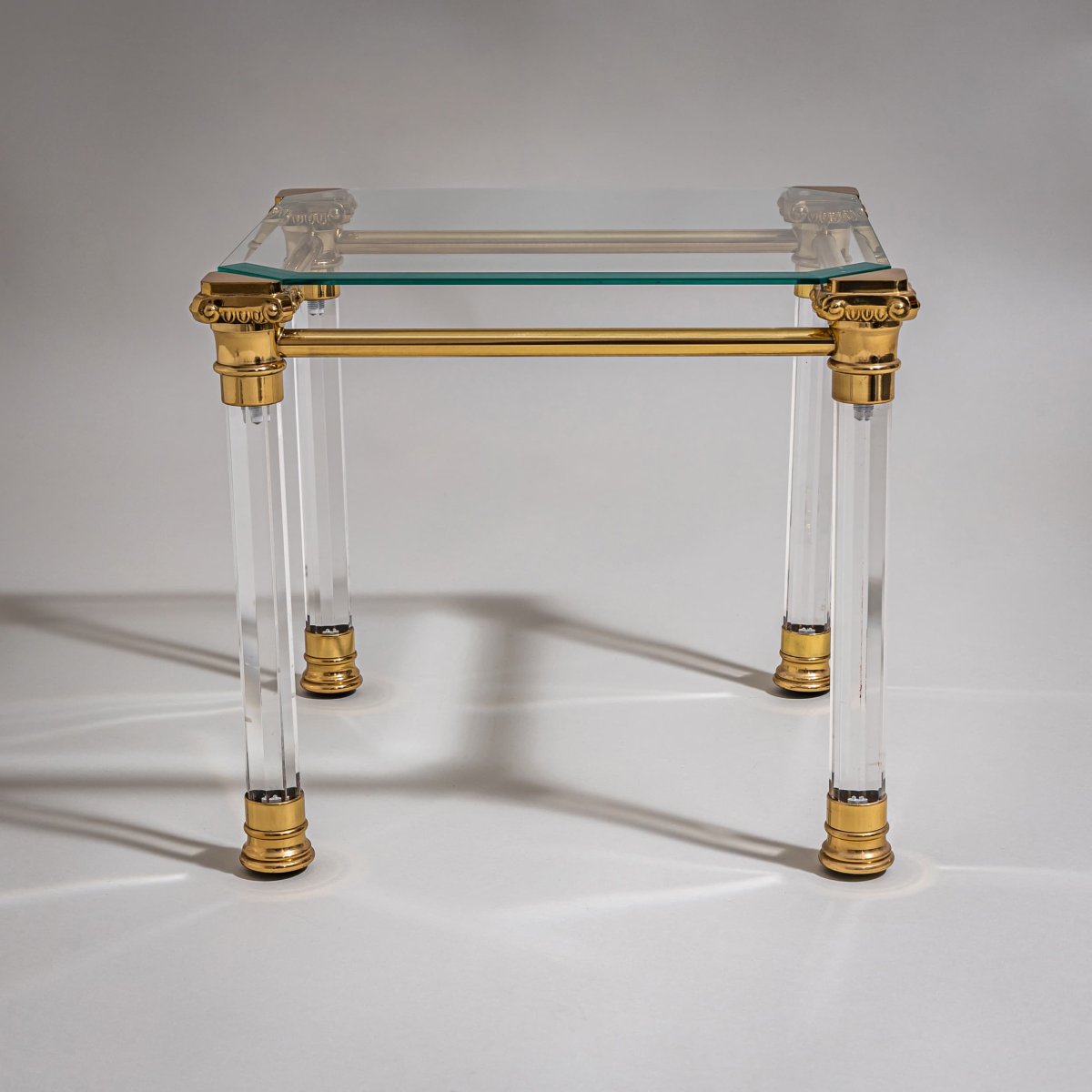 Two Plexiglas And Brass Coffee Tables, Probably From Italy, Late 20th Century-photo-4