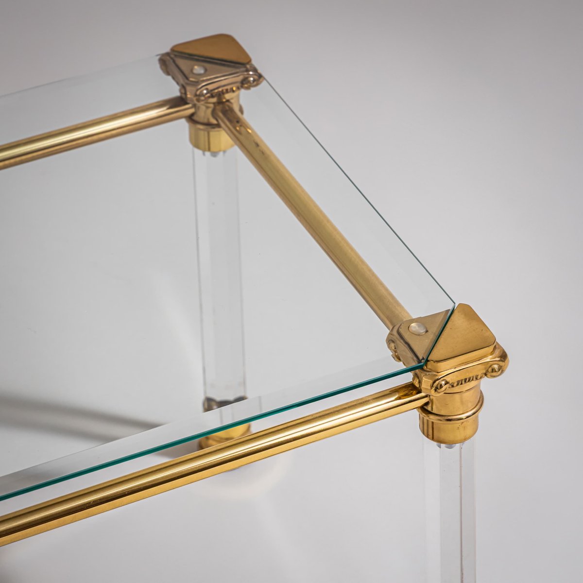Two Plexiglas And Brass Coffee Tables, Probably From Italy, Late 20th Century-photo-1